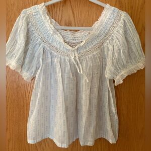 Dôen Misty Top Light Blue and White Blouse